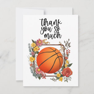 Carte De Remerciements Basket-ball avec fleurs pour coach