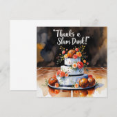 Carte De Remerciements Basket-ball avec gâteau et fleurs (Devant / Derrière)