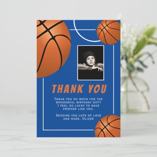 Carte De Remerciements Basketball Ball Sports Anniversaire Photo (Debout devant)