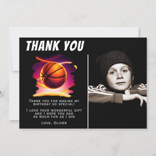 Carte De Remerciements Basketball Ball Sports Photo Anniversaire (Devant)