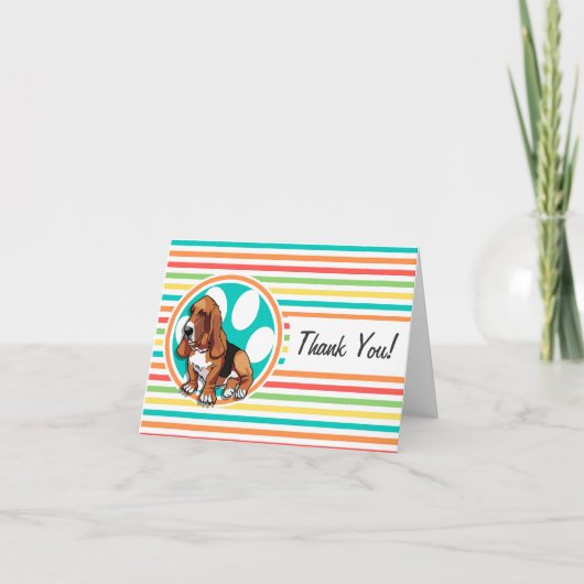 Carte De Remerciements Basset Hound ; Bright Rainbow Stripes (Devant)