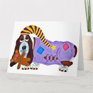 Carte De Remerciements Basset Hound en pyjama avec un ours en peluche
