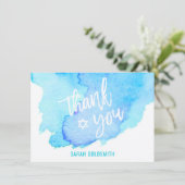 Carte De Remerciements Bat Bar Mitzvah Aquarelle bleu turquoise (Debout devant)