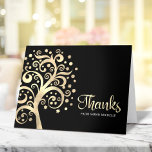 Carte De Remerciements Bat mitzvah Black Gold Foil Arbre de vie Script<br><div class="desc">Assurez-vous que votre Bat mitzvah préféré exprime sa reconnaissance à tous ceux qui ont soutenu son événement marquant! Envoyez cette carte de remerciements sophistiquée et personnalisée ! Un faux arbre graphique en feuille d'or avec l'étoile brillante de David et des "feuilles" de point, ainsi que le script de calligraphie de...</div>