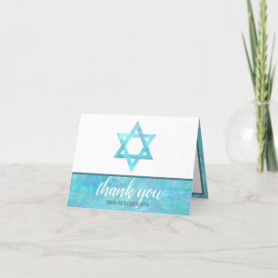 Carte De Remerciements Bat mitzvah Bleu Opal Magen David Photo Chic