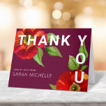 Carte De Remerciements Bat mitzvah Bourgogne Moderne Rouge Floral Aquarel<br><div class="desc">Assurez-vous que votre Bat mitzvah préféré exprime sa reconnaissance à tous ceux qui ont soutenu son événement marquant! Envoyez cette invitation sophistiquée et personnalisée ! Une aquarelle chic, étonnante, florale avec un style san serif moderne recouvre un arrière - plan bordeaux. Personnalisez le texte personnalisé avec le nom de votre...</div>