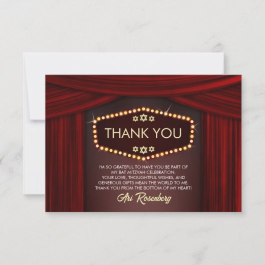 Carte De Remerciements Bat mitzvah Broadway (Devant)