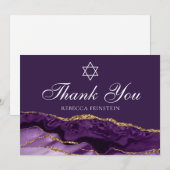 Carte De Remerciements Bat mitzvah d'or violet Star de David Custom (Devant / Derrière)