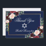 Carte De Remerciements Bat mitzvah Floral Bourgogne Blue Gold<br><div class="desc">Aquarelle bat mitzvah Bourgogne Marsala bleu Floral or Carte de remerciements</div>
