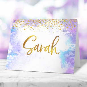 Carte De Remerciements Bat mitzvah Gold Script Purple Aquarelle Sarah