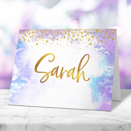 Carte De Remerciements Bat mitzvah Gold Script Purple Aquarelle Sarah
