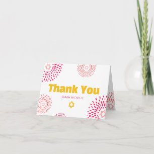 Carte De Remerciements Bat mitzvah Hot rose Starburst Bold Yellow Type