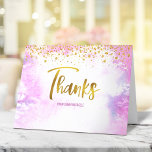Carte De Remerciements Bat mitzvah Moderne Aquarelle Rose Script Or<br><div class="desc">Assurez-vous que votre Bat mitzvah préféré exprime sa reconnaissance à tous ceux qui ont soutenu son événement marquant! Envoyez ce magnifique, moderne, brillant faux feuille d'or manuscrit script et de petits points superposés à un arrière - plan d'aquarelle rose clair, personnalisé note de remerciement. Sur le devant, personnalisez avec le...</div>
