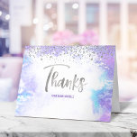 Carte De Remerciements Bat mitzvah moderne Argent Script Purple Aquarelle<br><div class="desc">Assurez-vous que votre Bat mitzvah préféré exprime sa reconnaissance à tous ceux qui ont soutenu son événement marquant! Envoyez ce faux feuillet d'argent brillant, moderne et étonnant, écrit à la main et de petits points superposant un arrière - plan d'aquarelle violet clair, note de remerciement personnalisée. Sur le devant, personnalisez...</div>