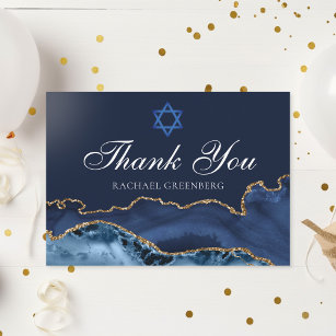 Carte De Remerciements Bat mitzvah personnalisé Elegant Marine Blue Gold 
