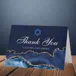 Carte De Remerciements Bat mitzvah personnalisé Marine Blue Gold Agate<br><div class="desc">L'élégante agate bleu marine et or orne le côté de ce carte de remerciements Bat mitzvah moderne. Mazel Tov ! Customisez avec votre nom sous l'Etoile de David. Des cartes parfaites pour une famille juive chic et élégante célébrant une fille appelée à la Torah.</div>