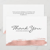 Carte de remerciements Bat mitzvah rose Gold Brush (Devant / Derrière)