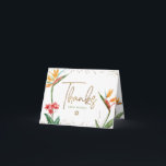 Carte De Remerciements Bat mitzvah tropical Floral Aquarelle Gold Script<br><div class="desc">Assurez-vous que votre Bat mitzvah préféré exprime sa reconnaissance à tous ceux qui ont soutenu son événement marquant! Envoyez cette carte de remerciements sophistiquée et personnalisée ! Élégant, étonnant, coloré, oiseaux d'aquarelle tropicale de fleurs de paradis, faux écriture manuscrite or, Star of David et points de parties scintillant, avec le...</div>