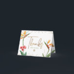 Carte De Remerciements Bat mitzvah tropical Floral Aquarelle Gold Script<br><div class="desc">Assurez-vous que votre Bat mitzvah préféré exprime sa reconnaissance à tous ceux qui ont soutenu son événement marquant! Envoyez cette carte de remerciements sophistiquée et personnalisée ! Élégant, étonnant, coloré, oiseaux d'aquarelle tropicale de fleurs de paradis, faux écriture manuscrite or, Star of David et points de parties scintillant, avec le...</div>