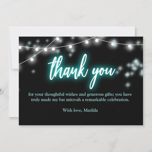 Carte De Remerciements Bat Mitzvah Turquoise Neon Themed (Devant)