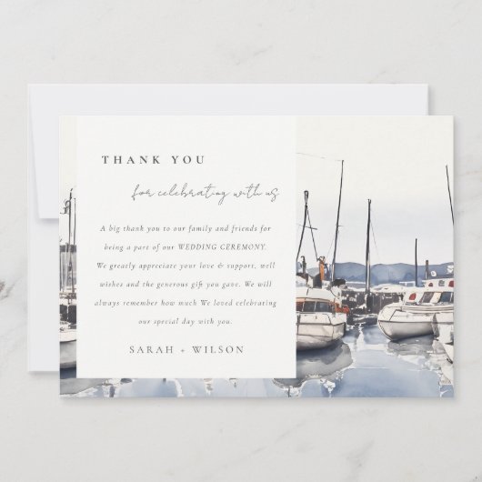 Carte De Remerciements Bateaux côtiers en boue à Harbour Mariage (Devant)