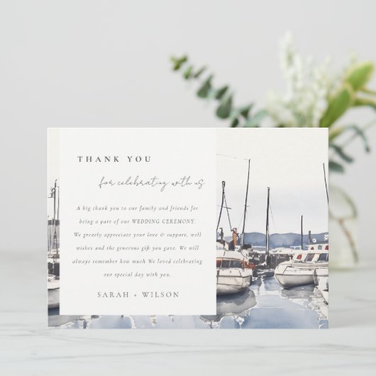 Carte De Remerciements Bateaux côtiers en boue à Harbour Mariage (Debout devant)