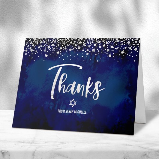 Carte De Remerciements Batik Navy Argent Pailleté Moderne Script