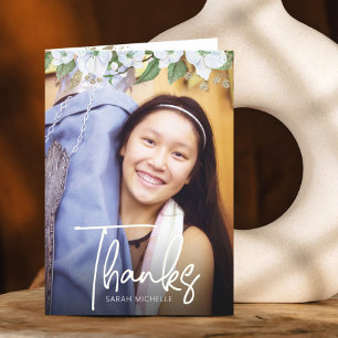 Carte De Remerciements Batikah Script Photo Or Floral Aquarelle