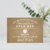 Carte De Remerciements Be My Best Man Card - Rustic Burlap (Debout devant)