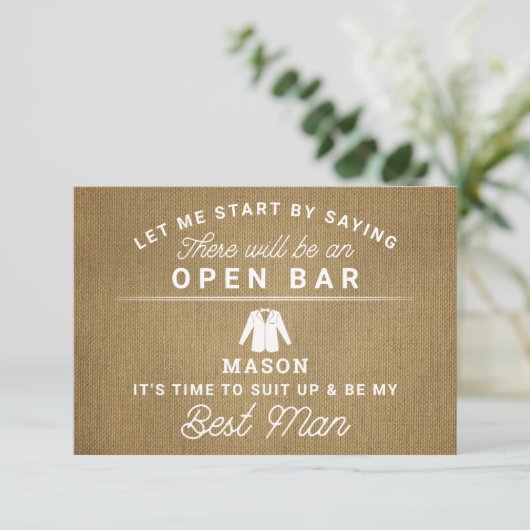 Carte De Remerciements Be My Best Man Card - Rustic Burlap (Debout devant)