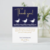 Carte De Remerciements Beach house bleu marine Sandpipers (Debout devant)