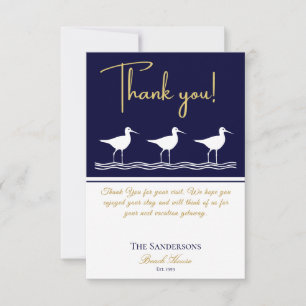 Carte De Remerciements Beach house bleu marine Sandpipers
