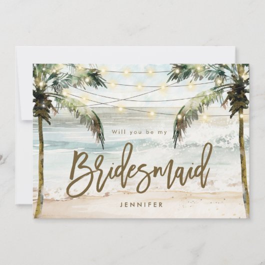 Carte De Remerciements beach palms be my bridesmaid (Devant)