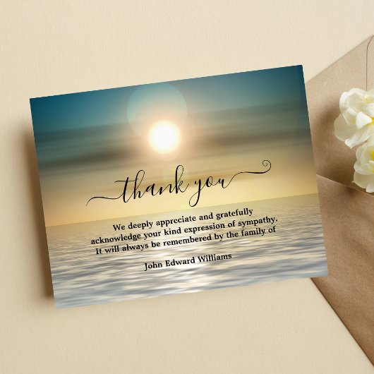 Carte De Remerciements Beach Sunset Funeral Bereavement Thank You Cards 