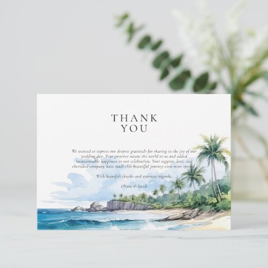 Carte De Remerciements Beach Tropical Summer Mariage (Debout devant)