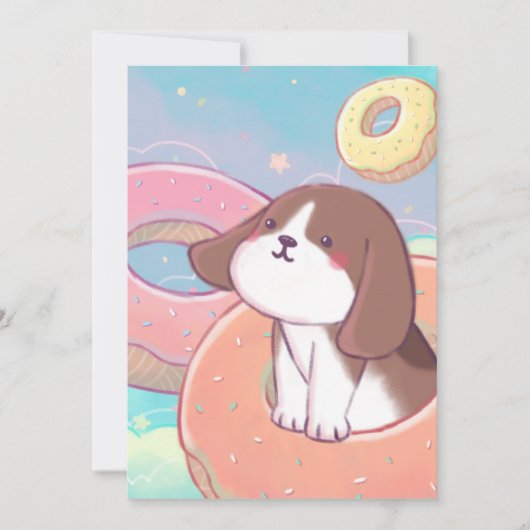 Carte De Remerciements Beagle et beignets (Devant)