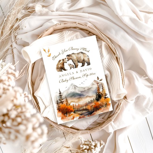 Carte De Remerciements Bear Adventure Fall Mountain Neutral Baby shower