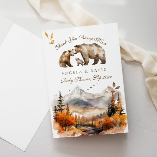 Carte De Remerciements Bear Adventure Fall Mountain Neutral Baby shower