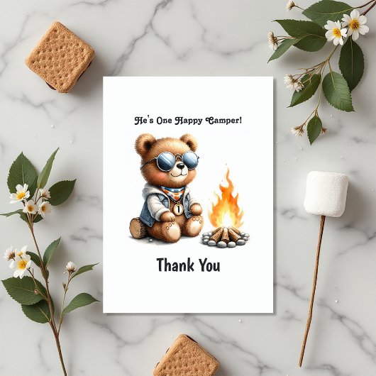 Carte De Remerciements Bear Camping garçon "One Happy Camper" 1er anniver