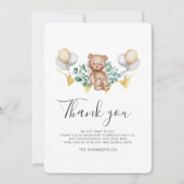 Carte De Remerciements Bear Cub Eucalyptus Balloons Script Baby shower (Devant)