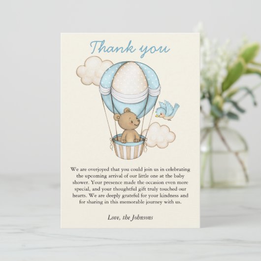 Carte De Remerciements Bear mignonne Hello Little One Baby shower (Debout devant)
