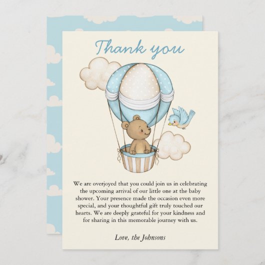 Carte De Remerciements Bear mignonne Hello Little One Baby shower (Devant / Derrière)