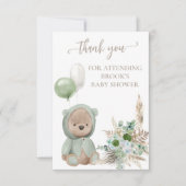 Carte De Remerciements Bearly Wait Green Boho Bear Baby shower (Devant)