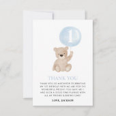Carte De Remerciements Béary 1er anniversaire Ours Bleu Bleu (Devant)