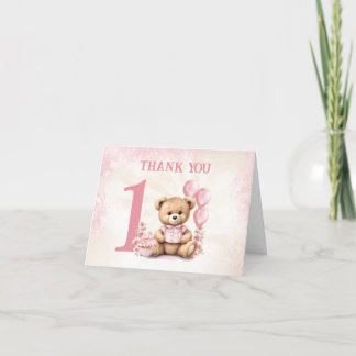 Carte De Remerciements Beary 1er Anniversaire rose Nombre Ballons Teddy B