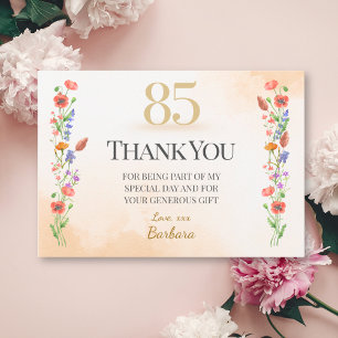 Carte De Remerciements Beau 85ème anniversaire - Design Fleur sauvage