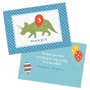 Carte De Remerciements Beau Anniversaire Dinosaur Tricératops Personnalis