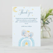 Carte De Remerciements Beau baby shower bleu éléphant (Debout devant)