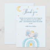 Carte De Remerciements Beau baby shower bleu éléphant (Devant / Derrière)