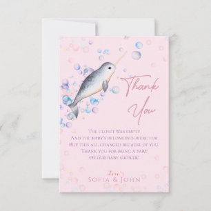 Carte De Remerciements Beau bébé océan Narwhal & bulles